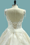 2024 Luxury Wedding Dresses A-Line Cap Sleeves Open Back Tulle Long Train