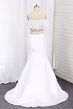 2024 Prom Dresses Boat Neck Mermaid Satin & Lace Two Pieces