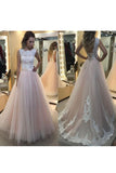 2024 Scoop Tulle With Applique And Sash A Line Lace Up Wedding Dresses