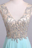 2024 V Neck Prom Dresses A Line Beaded Bodice Sweep Train Chiffon And Tulle