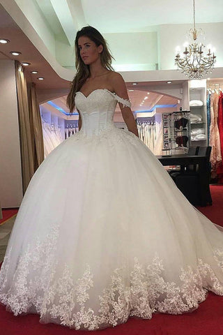 2022 Elegant Off The Shoulder Tulle Wedding Dresses With Appliques