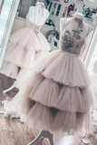 Unique Short Layered Tulle High Neck Short Prom Dress, Homecoming Dresses