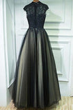Prom Dresses Appliques Floor Length Tulle Beads Scoop