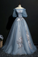 Puffy Off The Shoulder Half Sleeves Long Prom Dress With Appliques, Unique Evening Dress