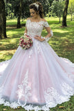 Princess Long Sleeves Illusion Neck A-Line Wedding Dress With Appliques