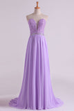 2024 Sweetheart Beaded Bodice Prom Dresses Chiffon With Slit A Line