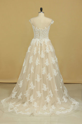 2024 Court Train Scoop A Line Wedding Dresses Tulle With Applique