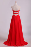 2024 Sweetheart A Line With Beading And Ruffles Chiffon Prom Dresses