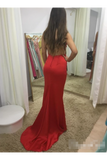 Illusion SweetHeart Neck Backless Spaghetti Red Prom Dresses With Sweep Train