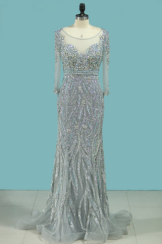 2024 New Arrival Prom Dresses Scoop Mermaid With Beads&Rhinestones