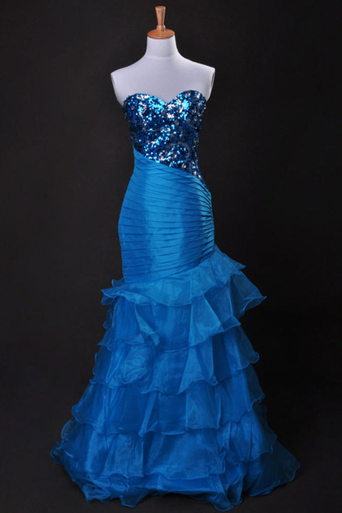 Cheap Prom Dresses Blue Sweetheart Floor Length Organza Taffeta Cz