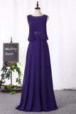 2024 Chiffon Scoop A Line Floor Length Prom Dresses With Beading