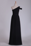 2024 One Shoulder Ruched Bodice A Line Chiffon Bridesmaid Dresses