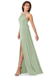 Sydnee Sleeveless Halter Natural Waist Floor Length Sheath/Column Bridesmaid Dresses