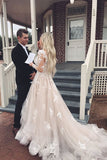 Delicate V Neck Long Sleeves Sweep Train With Appliques Ruffles Wedding Dresses