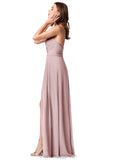 Hallie A-Line/Princess Natural Waist Sleeveless Halter Floor Length Bridesmaid Dresses