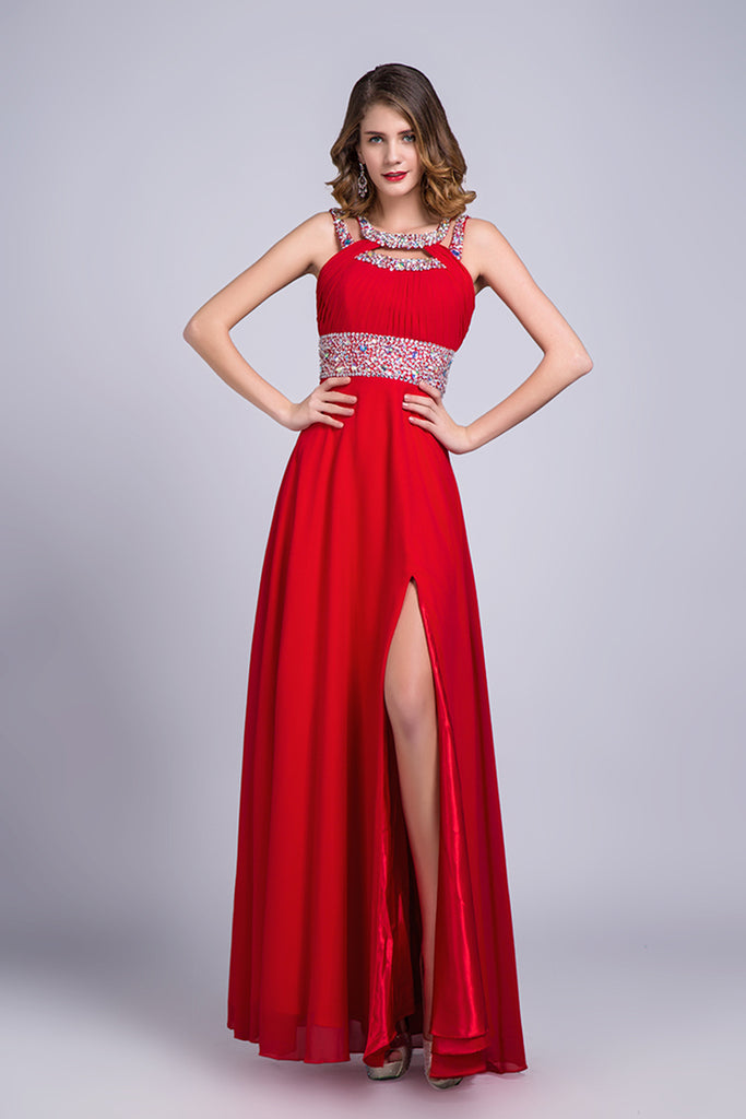 2024 Scoop Prom Dresses A Line Sweep/Brush Red Open Back