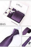 Purple Tie Set Cuff Links 4 Pieces Many Colors #H045