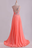 2024 Prom Dress Bateau Fitted And Ruffled Bodice With Long Chiffon Skirt Sweep Train