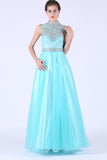 2024 High Neck Prom Dresses Tulle & Lace With Beading A Line