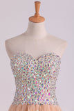 2024 Sweetheart A-Line Prom Gown With Colorful Rhinestone Beaded Bodice Tulle