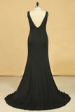 2024 Plus Size Prom Dresses V-Neck Mermaid Court Train Spandex V-Back With Zipper Black