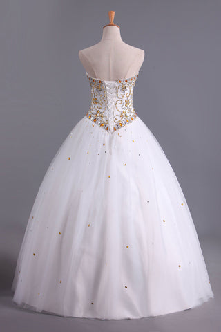 2024 Charming Quinceanera Dresses Sweetheart A Line Floor Length With Beads Ivory