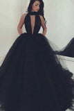 2024 New Arrival Black High Neck A-Line Prom Gown Sweep Train Simple Style