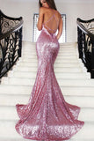 Trumpet/Mermaid Rose Gold Sequins Backless Prom Evening Dress