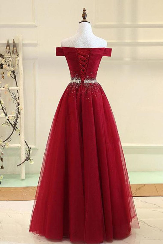 2022 Tulle Prom Dresses A Line Off The Shoulder With Beading Lace Up