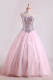 2024 Awesome Ball Gown Sweetheart Prom Dresses Beaded Floor Length Lace Up