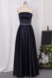 2024 Strapless A Line Bridesmaid Dresses Satin With Beading Floor Length