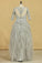 2024 Plus Size Silver Scoop Half Sleeve A Line Mother Of The Bride Dresses With Applique Tulle