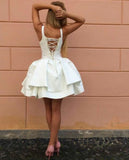 Princess/A-Line Straps Satin Homecoming Dresses Diya White Tired Dresses Prom