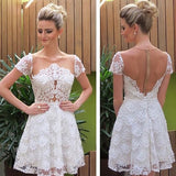 Homecoming Dresses Lace Yesenia Princess/A-Line Jewel Short Sleeves White Dresses With Illusion Back Prom