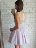 Princess/A-Line V-Neck Short Lavender Cassandra Homecoming Dresses Lace Tulle Dresses With Prom