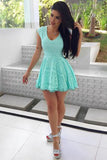 Mint Capped Sleeve A Line Short Homecoming Dresses