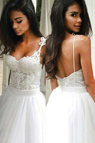 2024 Wedding Dresses Spaghetti Straps Tulle With Applique A Line Open Back