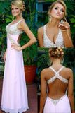 2024 Sexy Halter Open Back A Line Prom Dresses Chiffon With Rhinestone