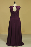 2024 Plus Size A Line Mother Of The Bride Dresses Open Back Chiffon With Beads And Ruffles Grape