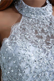 Charming Mermaid Halter Silver Sequins Prom Dresses with Appliques, Party SRS20401