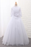2024 Tulle Scoop Flower Girl Dresses Ball Gown Mid-Length Sleeves With Sash