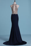 2024 Two Pieces Prom Dresses Sheath With Beading And Slit Sweep Train