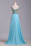 2024 Elegant Prom Dresses A-Line Scoop Beaded Bodice Floor-Length Chiffon Zipper Back