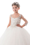 2024 Ball Gown Scoop Beaded Bodice Flower Girl Dresses Tulle Floor Length