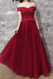 2024 Prom Dresses A Line Off The Shoulder Tulle With Applique And Sash