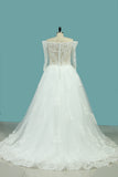 2024 A Line Boat Neck 3/4 Length Sleeves Wedding Dresses Tulle With Applique