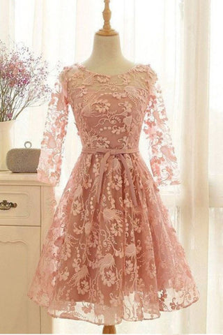 2024 Lace Homecoming Dresses A Line Long Sleeves With Sash/Ribbon