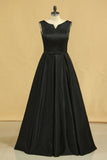 2024 Evening Dress Concise A-Line Floor Length Lace-Up Satin Black Plus Size