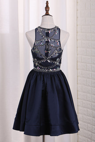 2024 New Arrival Scoop Beaded Bodice Homecoming Dresses A Line Satin